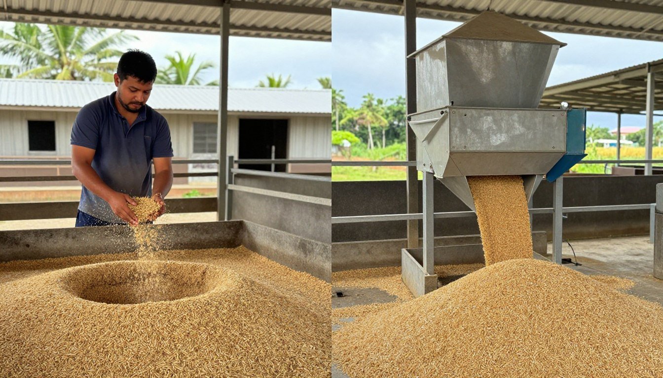Before and after comparison showing feed production improvement at Philippine livestock operation