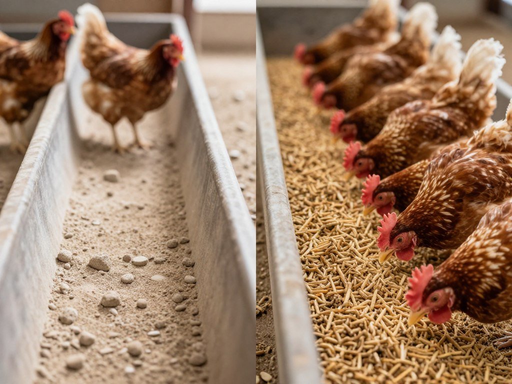 Comparison of loose powder feed versus uniform pellet feed in feeding troughs