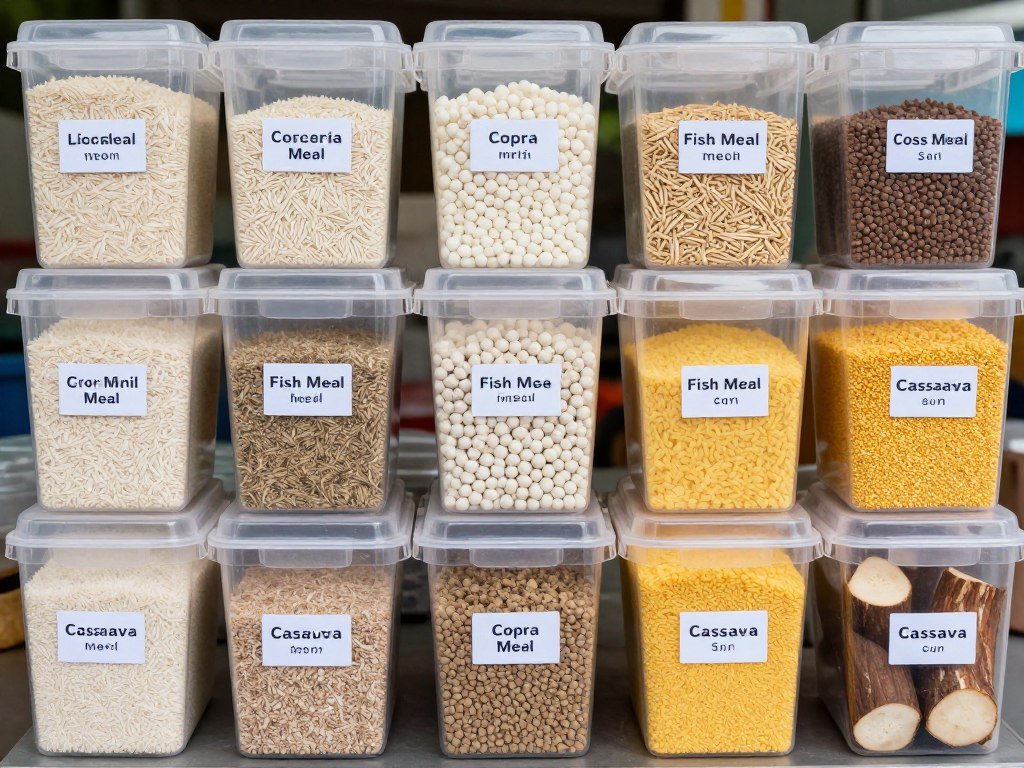 Different Philippine feed ingredients for pelletizing
