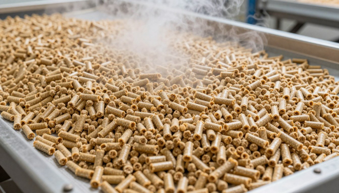 Fresh feed pellets cooling after production from manual pellet machine