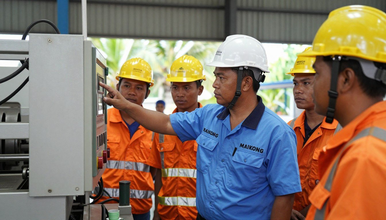 MAIKONG engineer providing on-site installation training to Philippine feed mill operators
