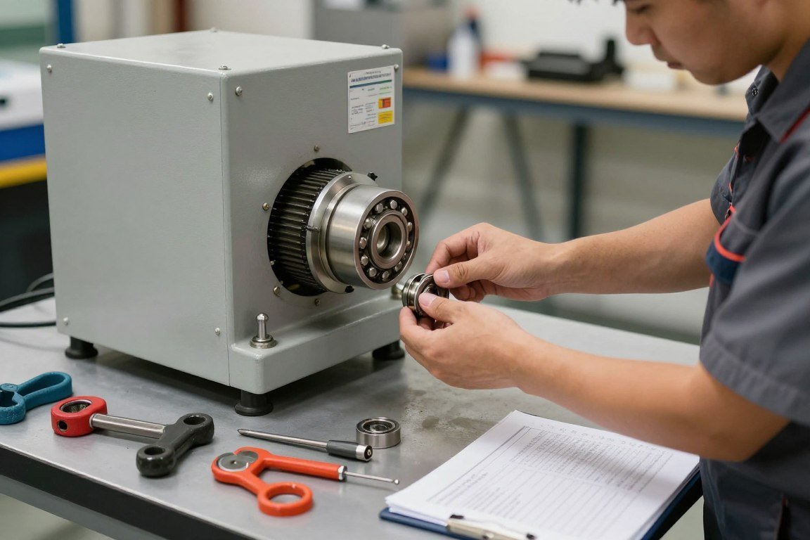 Maintenance being performed on manual pellet machine