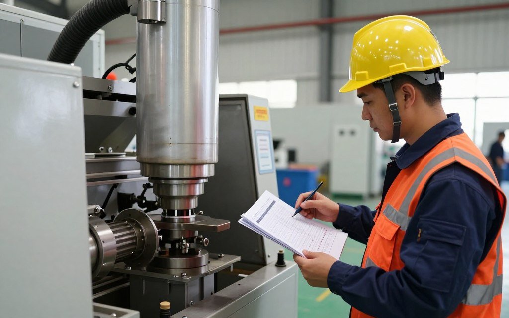 Technician performing manual pellet machine commissioning