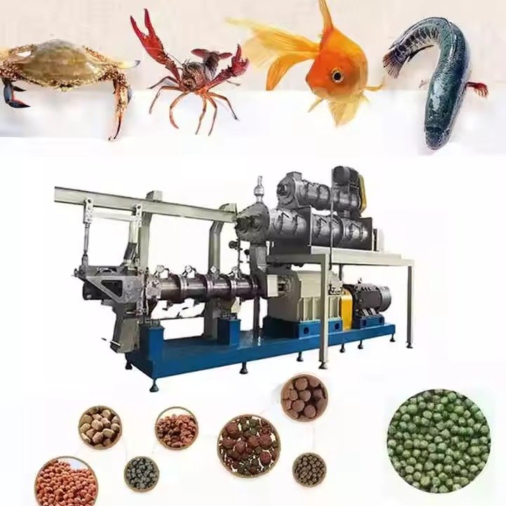 modern aqua feed production line factory floor with machinery