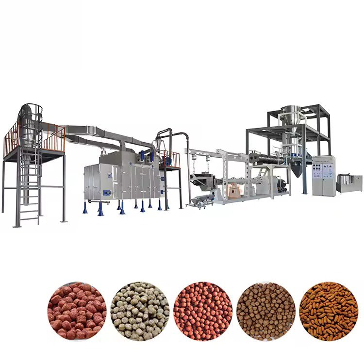 Modern chicken feed production line factory floor showing automated pellet manufacturing equipment