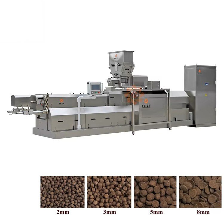 Modern feed pellet production line facility showing complete manufacturing process
