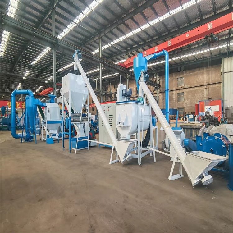 Complete poultry feed production line layout showing all equipment stations