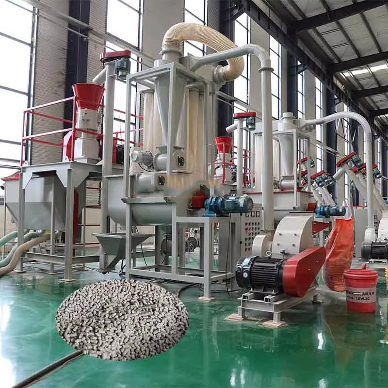 Complete poultry feed production line layout showing all equipment stations