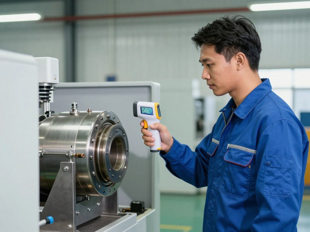 technician performing pellet machine maintenance
