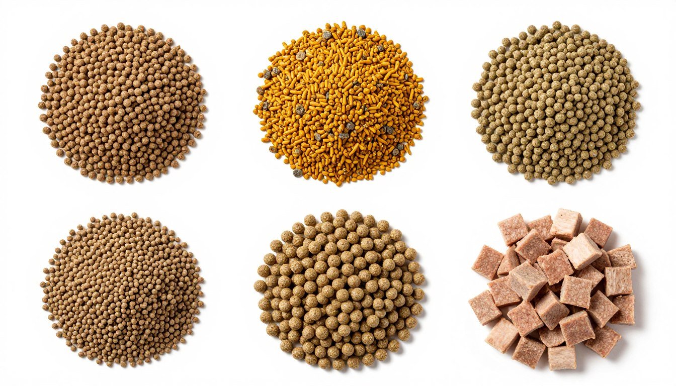 various types of feed pellets for different animals