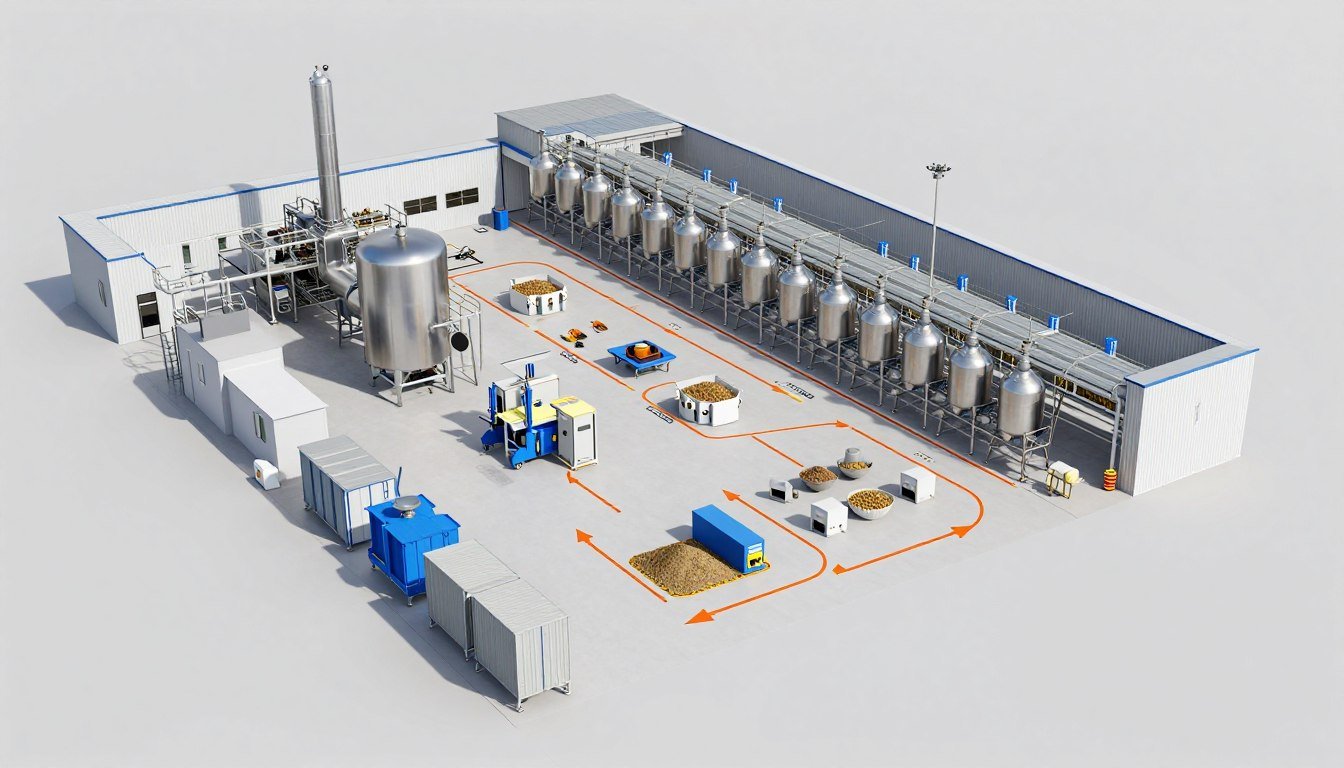 3D layout design of fish feed production facility