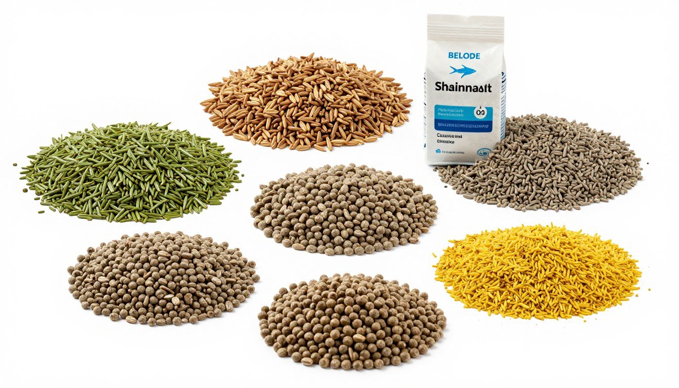 Array of different colored pellets for various animal species