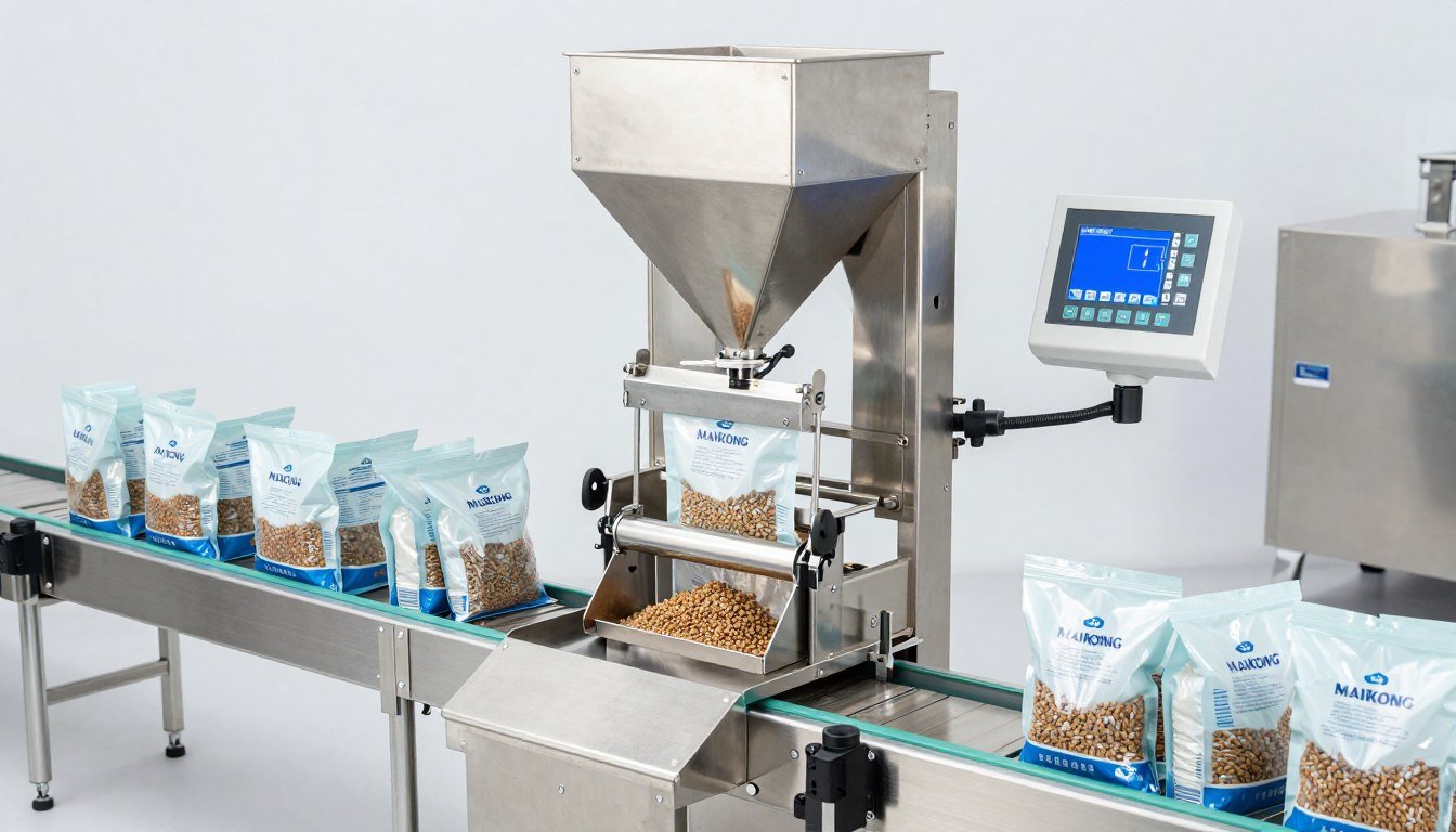 Automated fish feed packing machine filling bags