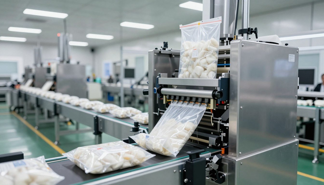 Automated pellet packaging line with bagging system