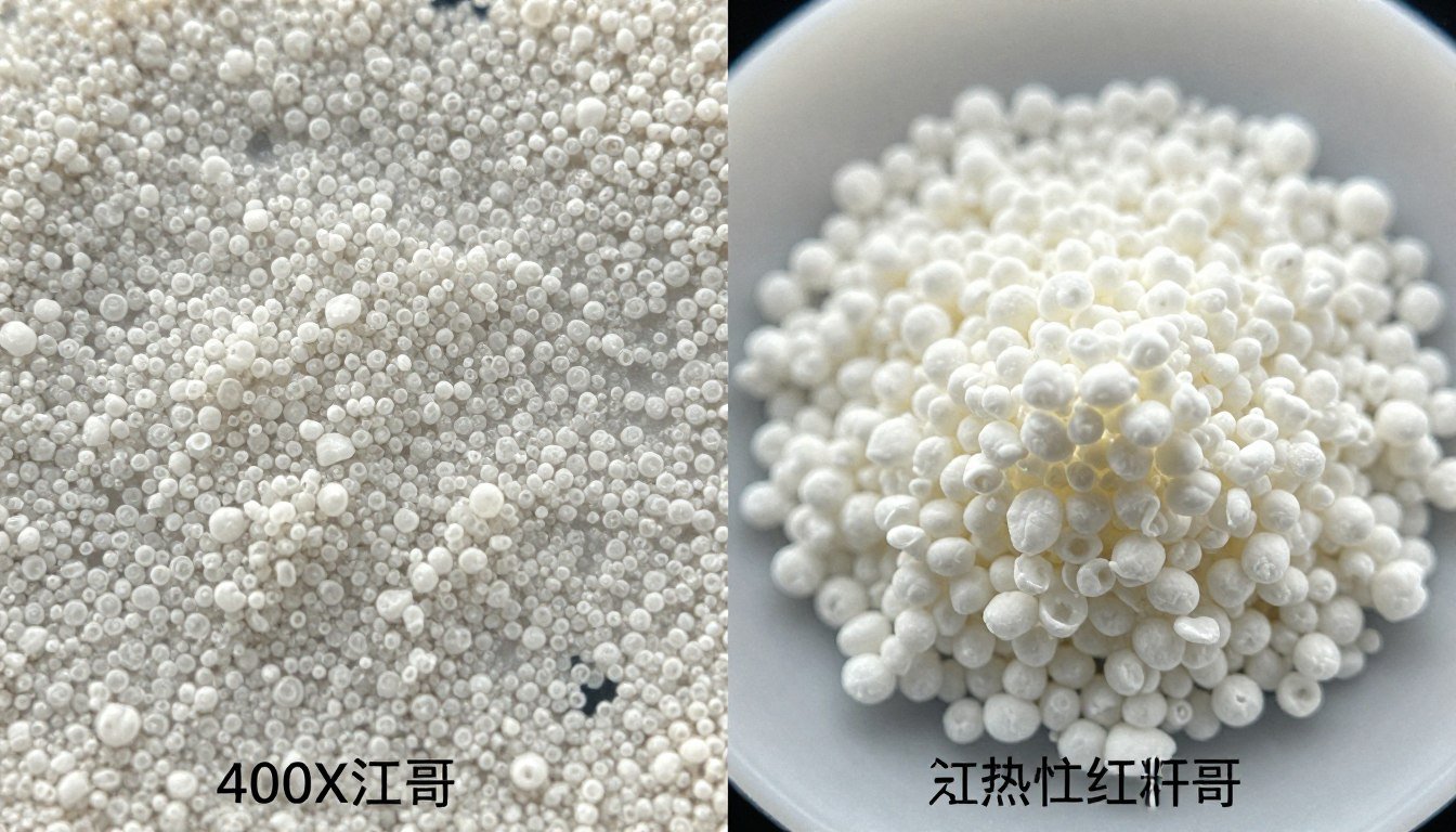 Before and after microscopic view showing starch gelatinization in feed pellets