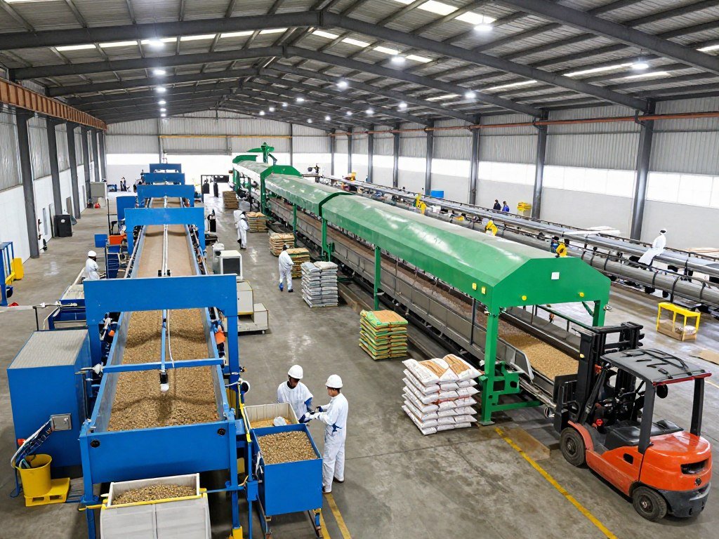 Brazilian feed production facility showing MAIKONG equipment processing both aqua feed and poultry feed