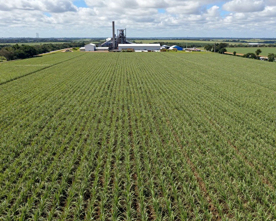 Brazilian sugarcane plantation with processing facility