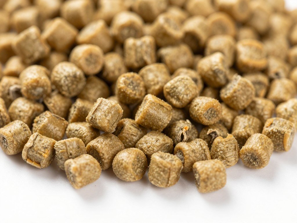 Broiler chicken feed pellets from production line