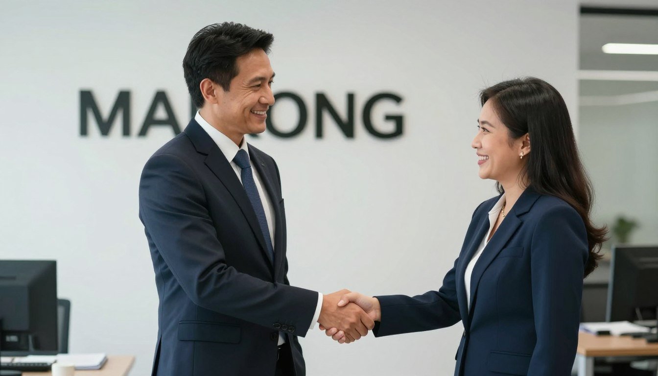 Business handshake between MAIKONG representative and Philippine distributor