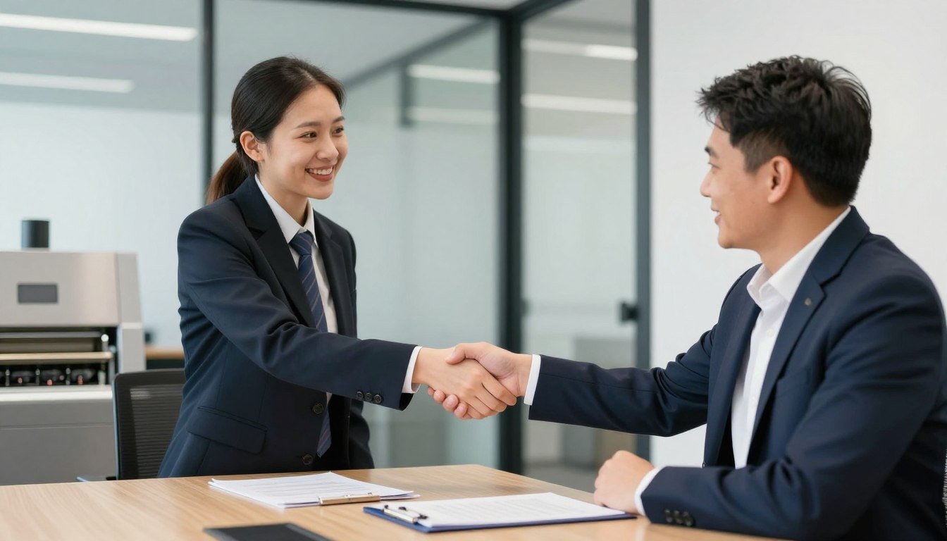 Business handshake representing dealer partnership agreement