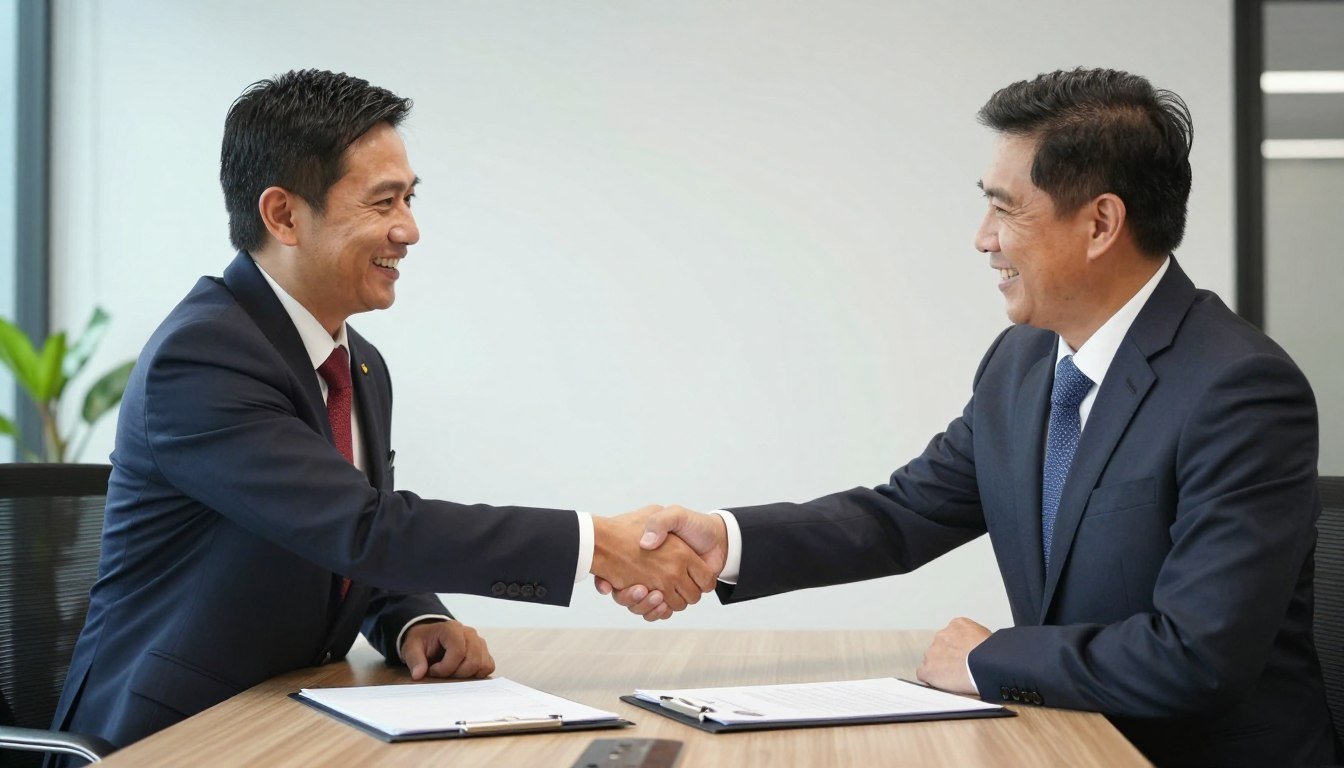 Business partnership handshake Philippines setting