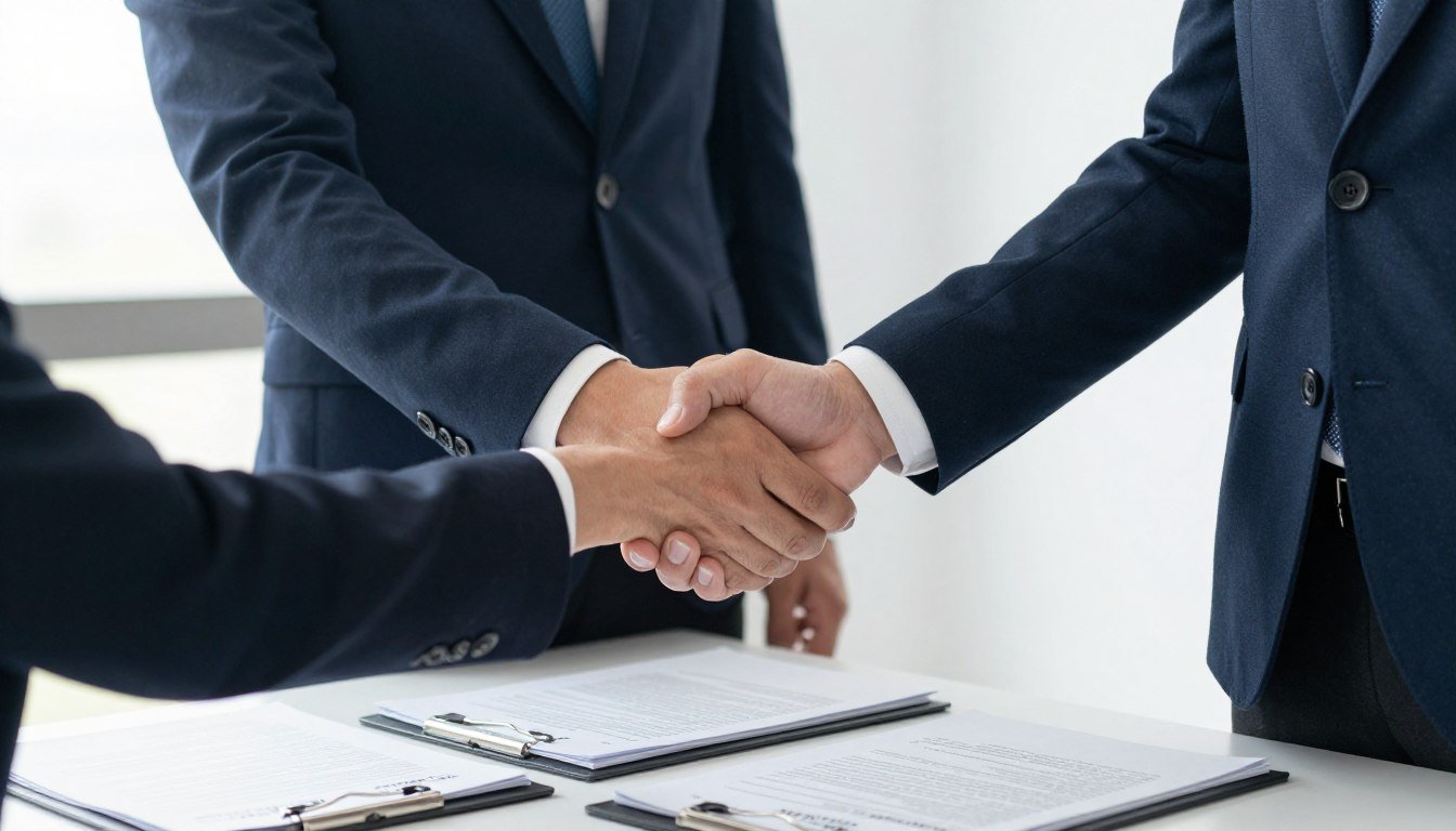 Business partnership handshake for dealer agreement