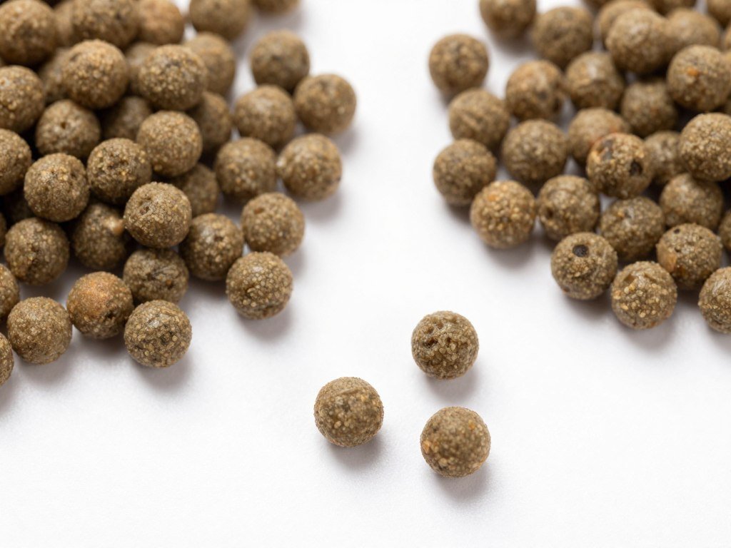 Catfish feed pellets in different sizes for various growth stages