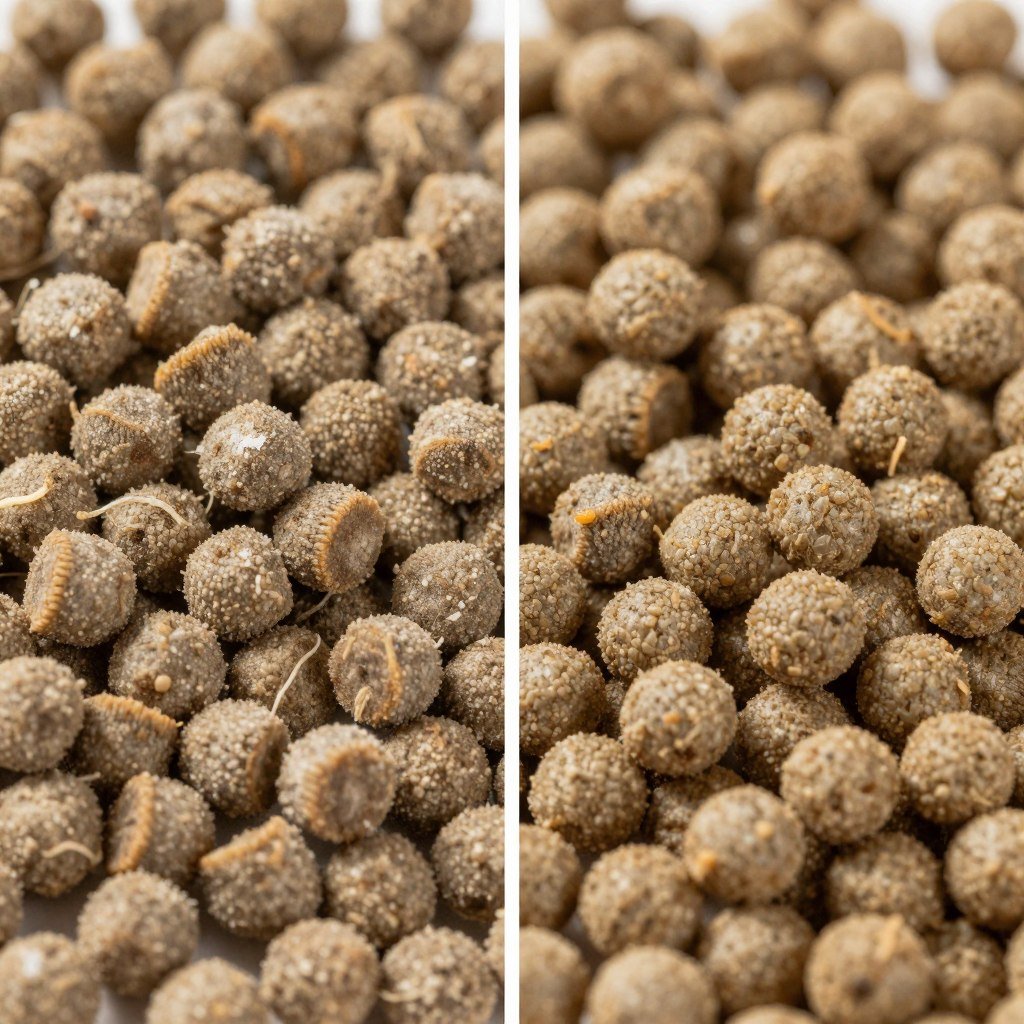 Comparison between low quality and high quality aqua feed pellets