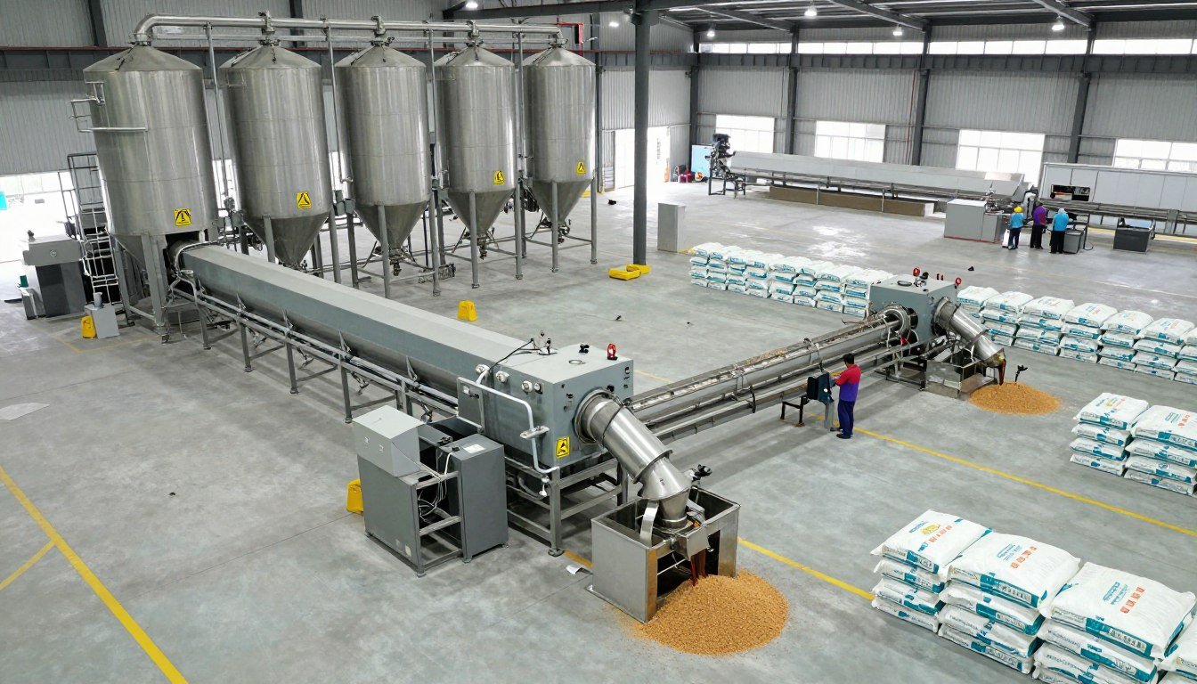 Complete cattle feed pellet production line installation