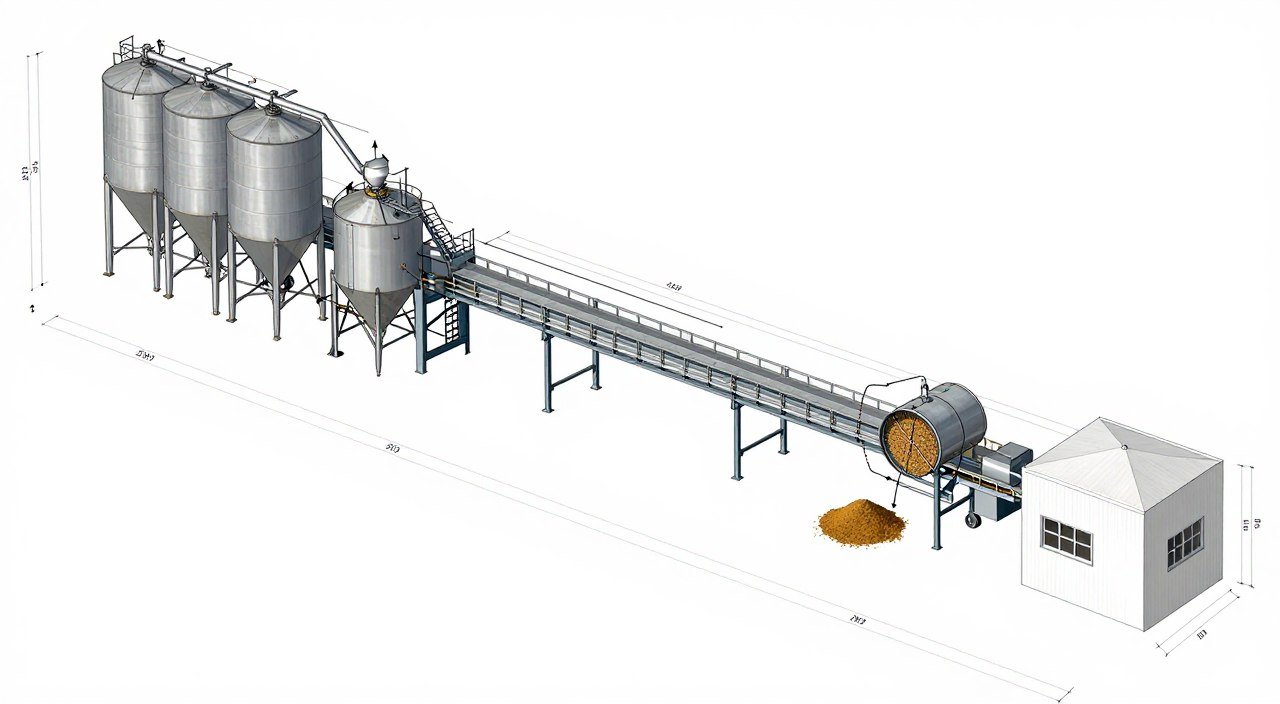 Complete chicken feed production line layout diagram Complete chicken feed production line layout diagram