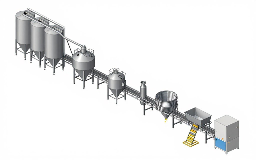 Complete poultry feed production line layout showing all equipment Complete poultry feed production line layout showing all equipment