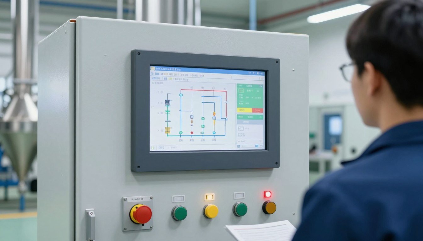 Control panel and automation system for cattle feed production line
