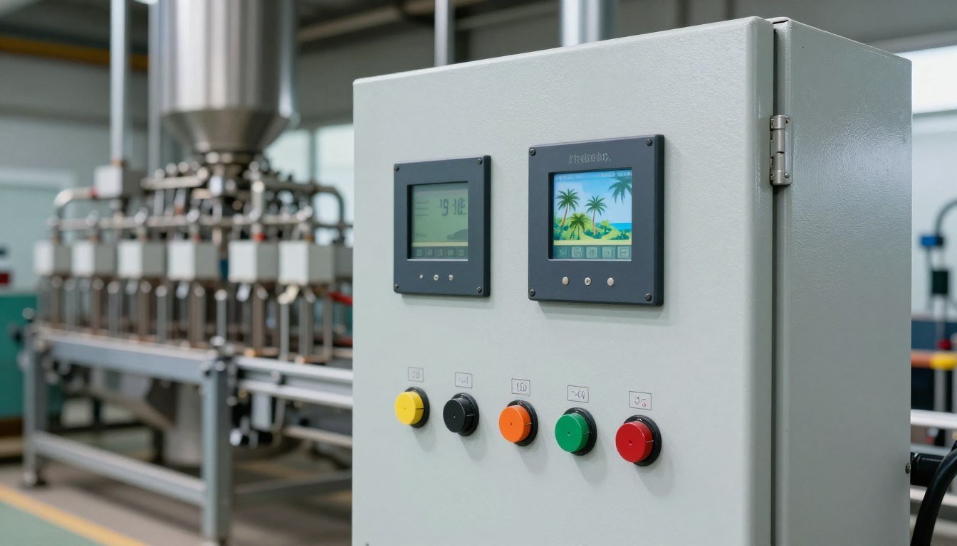 Control panel of chicken feed production line with weatherproofing