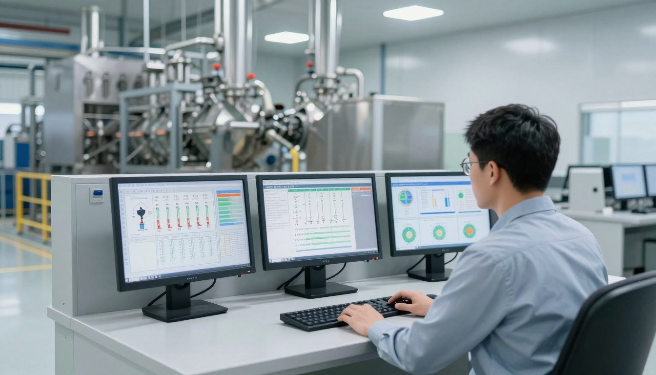 Control room monitoring feed production line operations