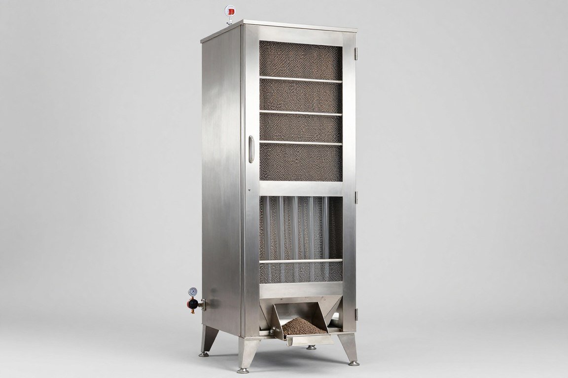Counter flow pellet cooler for fish feed stabilization