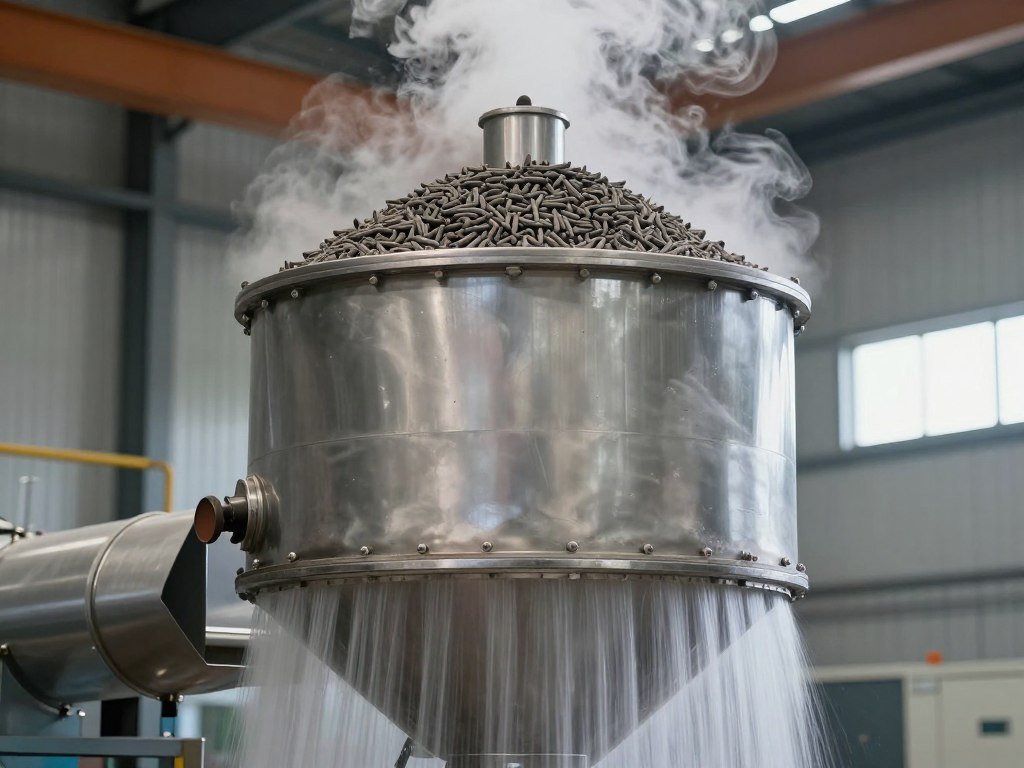 Counterflow cooler for cooling hot feed pellets after pelleting