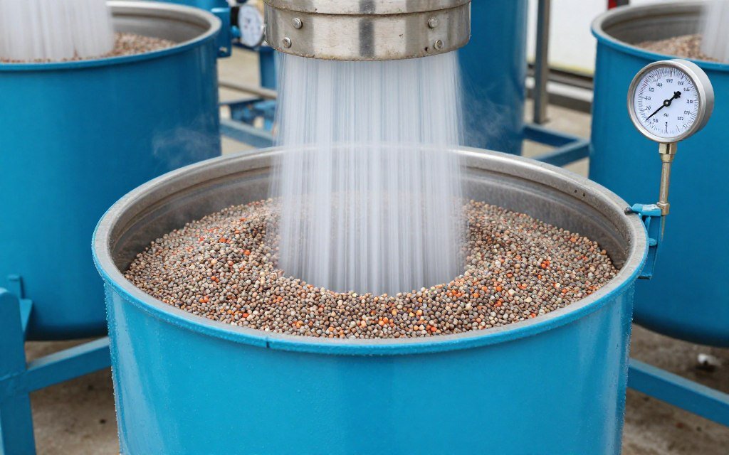 Counterflow cooler for fish feed pellets