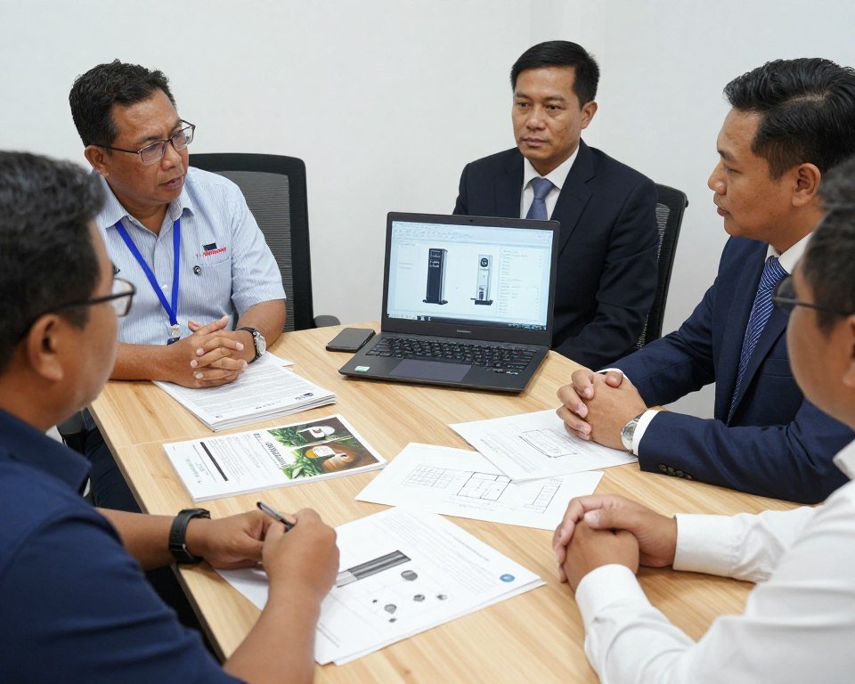 Customer consultation session about feed production equipment