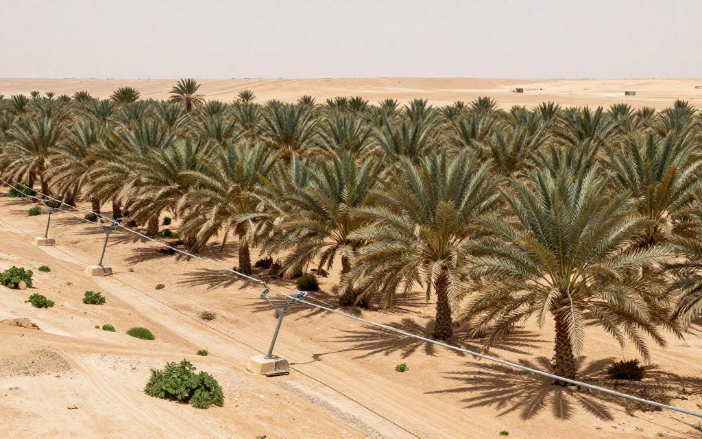 Date palm plantation in Middle East with irrigation