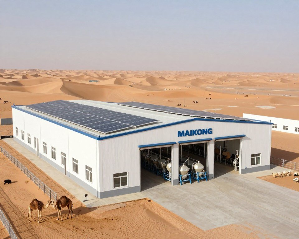 Desert livestock operation in Saudi Arabia with modern feed production facility Desert livestock operation in Saudi Arabia with modern feed production facility