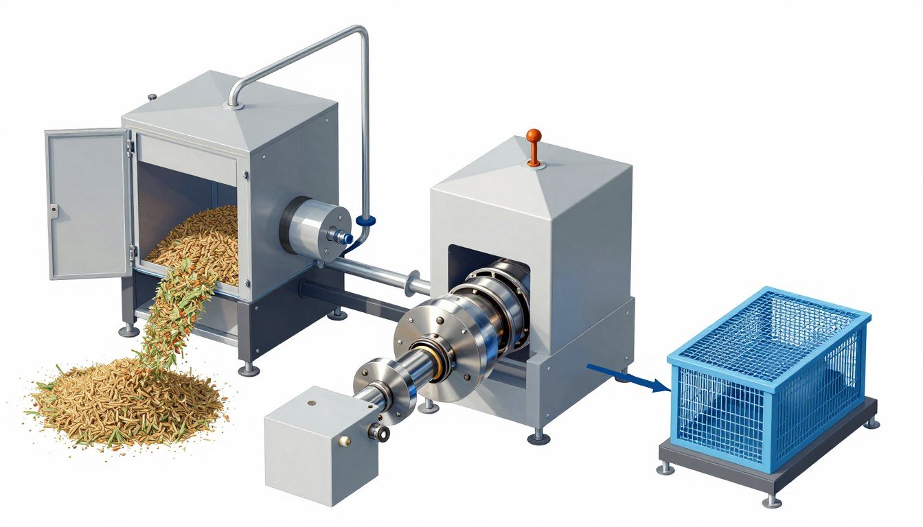 Diagram showing four stages of alfalfa pellet production process
