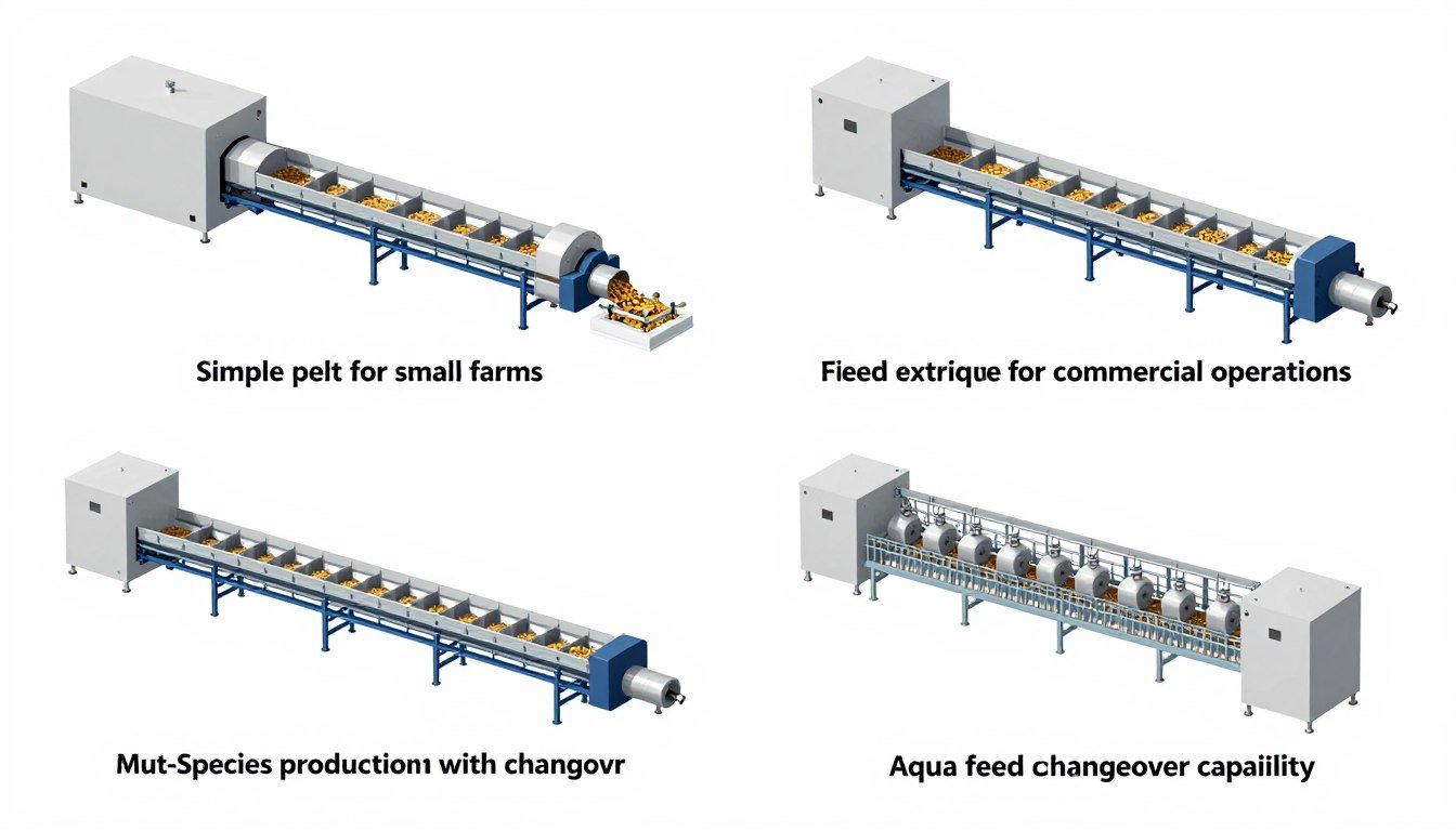 Different aqua feed production line configurations for various business types
