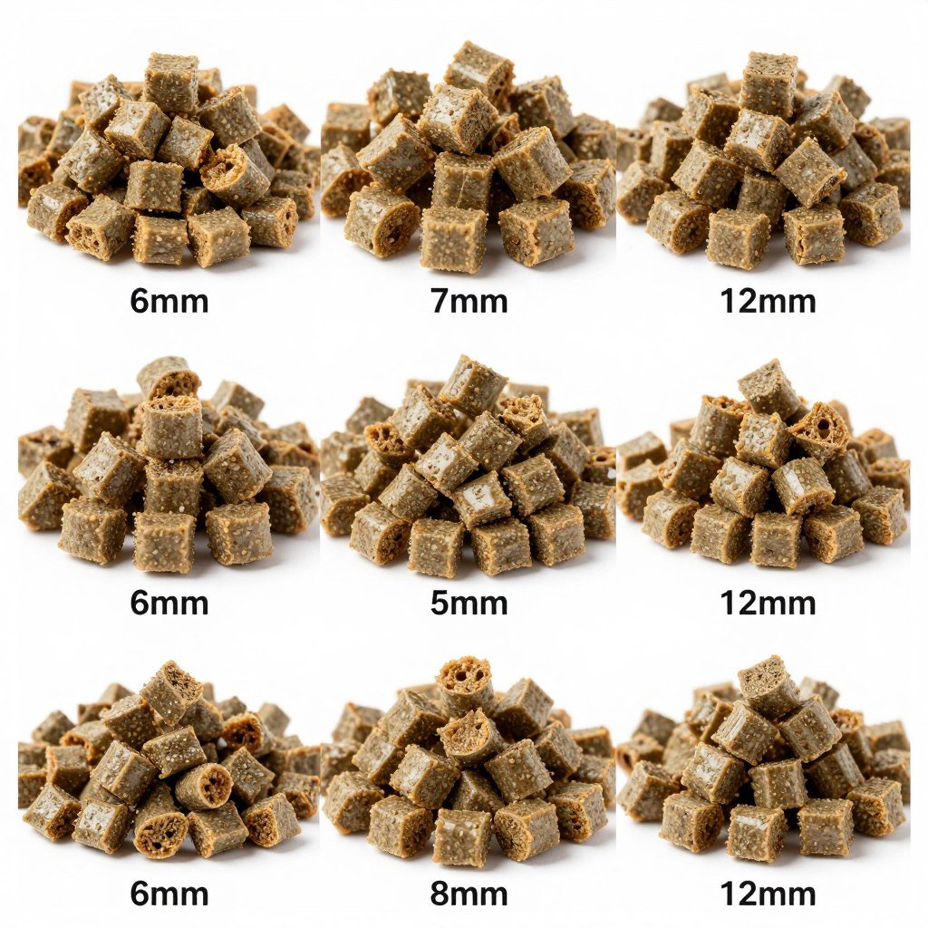 Different cattle feed pellet sizes comparison