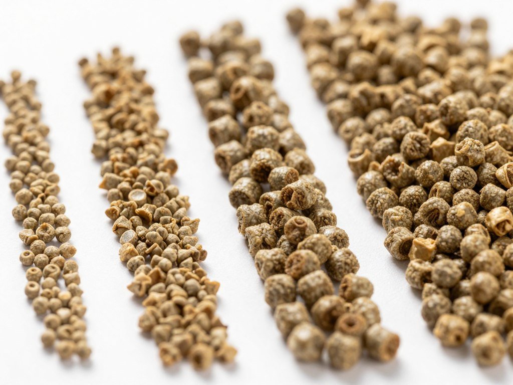 Different sizes of poultry feed pellets for various bird types Different sizes of poultry feed pellets for various bird types
