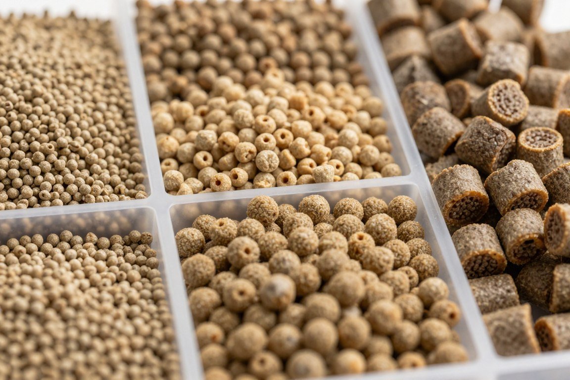 Different types of animal feed pellets produced by MAIKONG equipment