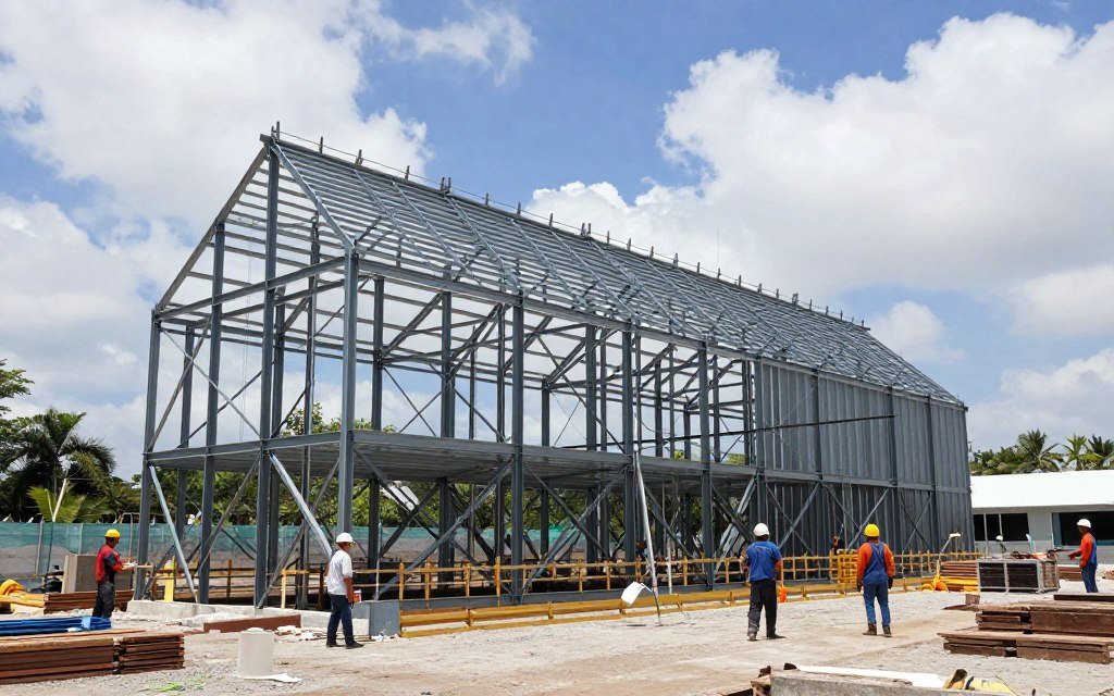 Feed mill building under construction