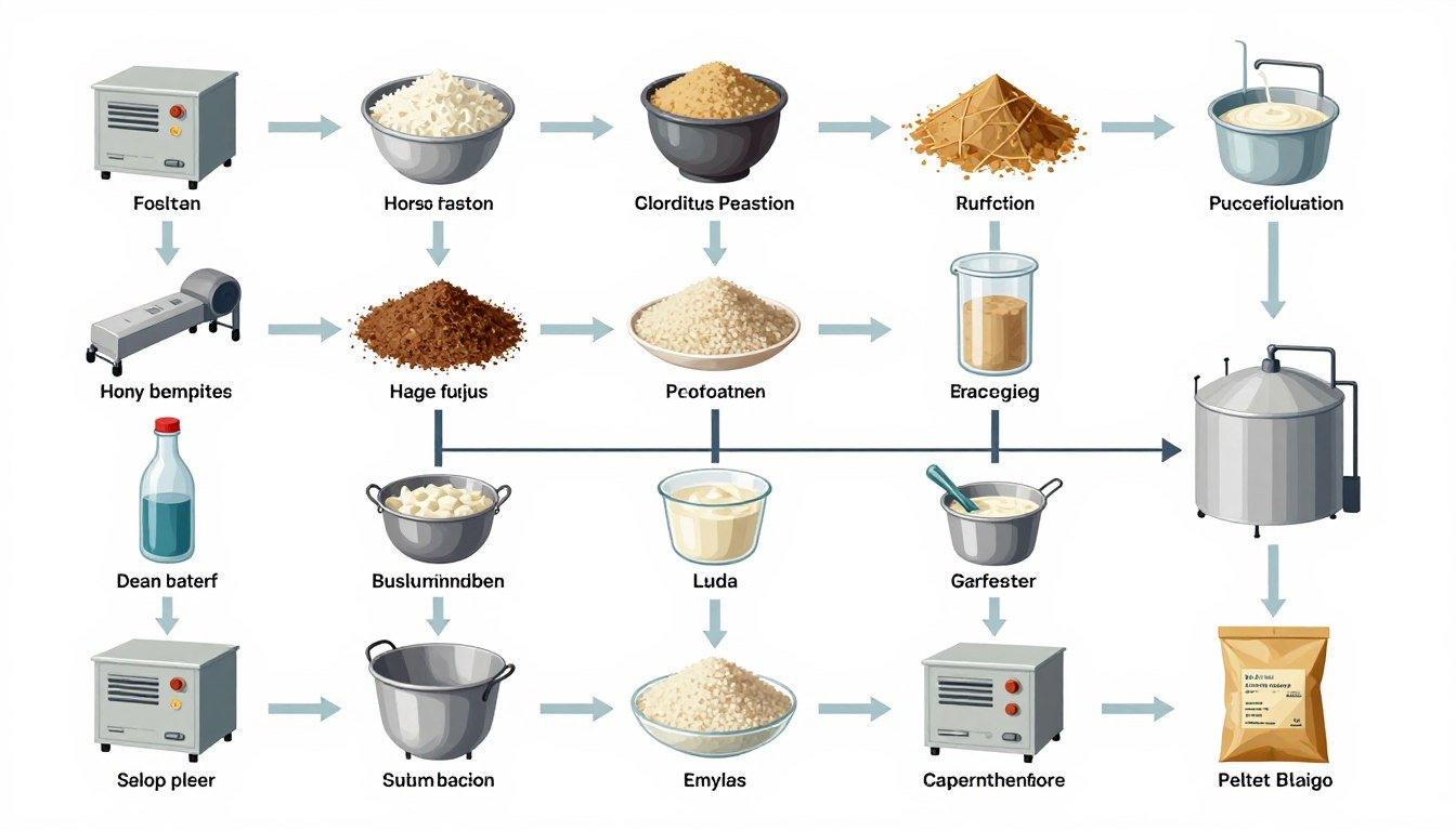 Feed pellet production workflow diagram