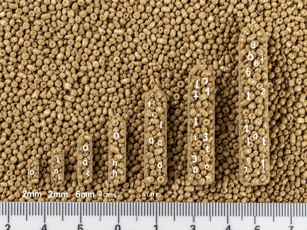 Feed pellets of various sizes
