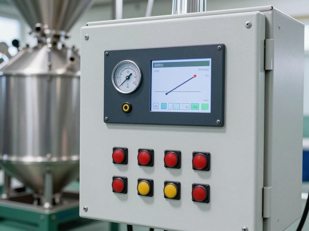 Fish feed pellet machine control panel showing technical specifications and operating parameters