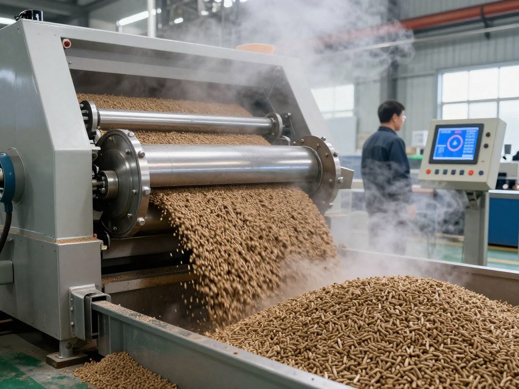 Fish feed pellet machine extruder producing floating pellets